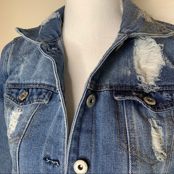 DISTRESSED DESTROYED DENIM JEAN JACKET - Picture 2 of 13